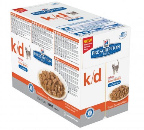 HILLS Prescription DIET k/d Feline Lachs Frischebeutel 48 x 85g f&uuml;r Katzen