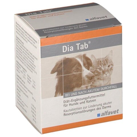 Alfavet Dia Tab&reg; Kautabletten Probiotikum f&uuml;r Hunde und Katzen Verpackung mit 10 x 5,5 g Tabletten
